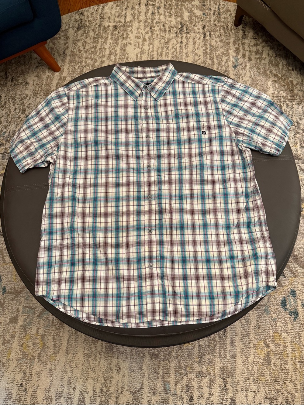 Marmot Men’s XXL Hiking Nylon Button Down Shirt Blue and Brown Plaid